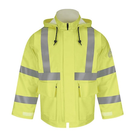 Bulwark Hi-Vis Rain Jacket, Polyurethane on FR Treated Cotton, Hi-Vis Yellow, 6XL JXN4YE RG 6XL