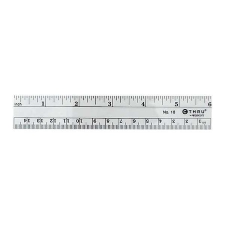 Westcott Ruler, Plastic, Lined, 16ths, 6in, Transparnt 18
