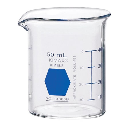Kimble Chase Colorware Beaker, Borosilicate Glass, Low Form, 50 mL / 1.69 fl oz Capacity, A Type I, 12 PK 14000B-50