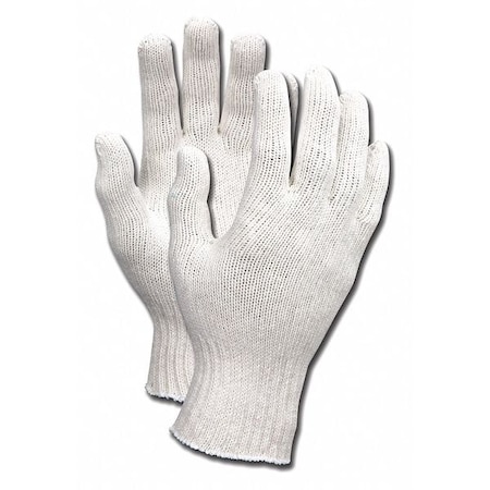 Mcr Safety Knit Gloves, Cotton Polyester Blend, None Uncoated, White, L, 12 PK 9501LM