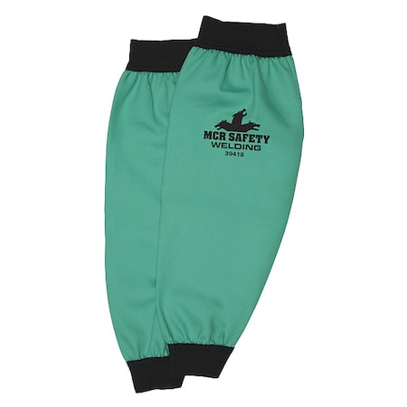 Mcr Safety Welding Sleeves, Limited Flammability, Sateen Finish Cotton, Elastic Wrist, Green, 18 in L, 1 Pair 39418