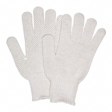 Mcr Safety Knit Gloves, Cotton Polyester Blend, Dotted Palm, White, L, 12 PK 9650LW