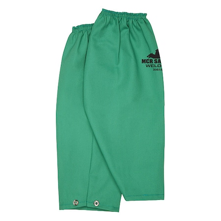 Mcr Safety F R Fabric Welding Sleeves W Snap Wrist, Cotton, 18 in Length, Green, Straight Cuff 39518