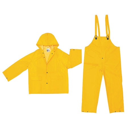 Mcr Safety 3-Piece Rainsuit with Detachable Hood, PVC, 0.35 mil Thick, Detachable, Yellow, M 2003M