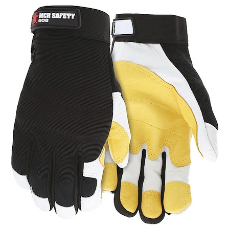 Mcr Safety Mechanics Gloves, Foam, Goatskin, Spandex(R), Hook-and-Loop Cuff, Wing Thumb, Full Finger, M 906M
