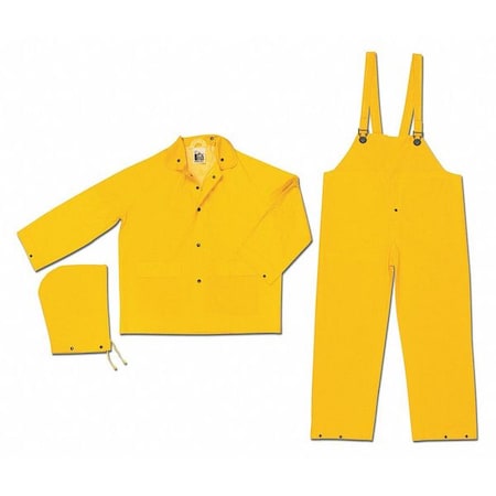 Mcr Safety Classic .35Mm Pvc Poly Suit 3 Pc Fr, L, PVC/Polyester, Yellow, L FR2003L