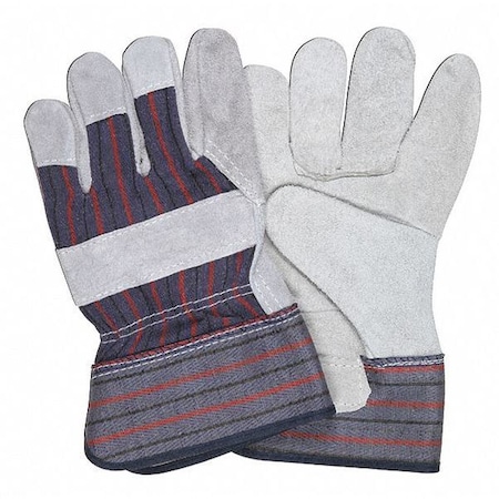 Mcr Safety Leather Palm Gloves, Cotton Canvas, Rubberized Safety Cuff Cuff, Wing Thumb, L, 12 PK 12010