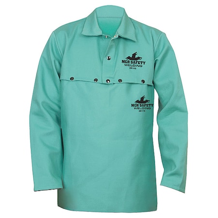Mcr Safety F R Fabric Welding Cape Sleeve Xxl, Cotton, 34 in Length, Green, Straight Cuff 39100XXL