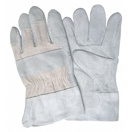 Mcr Safety Leather Palm Gloves, Leather Safety Cuff Cuff, Wing Thumb, Gray/Green (Palm), White (Back), L 1240