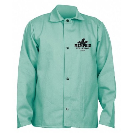 Mcr Safety Welding Jacket, Excel FR, 9 oz, 76 in Length, Snaps Closure, Green, 2XL 39030XXL