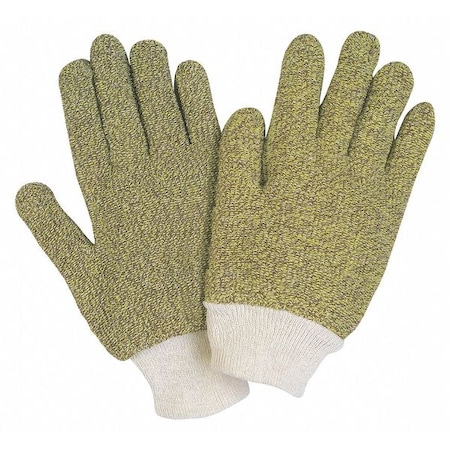 Mcr Safety Weight Terry Kevlar Brown Cotto, PK12, Knit Wrist Cuff Back: Yellow, L, 12 PK 9430KME