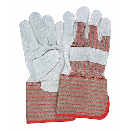 Mcr Safety Leather Palm Gloves, Rubberized Gauntlet Cuff Cuff, Wing Thumb, Gray/Green (Palm), White (Back), L 1210