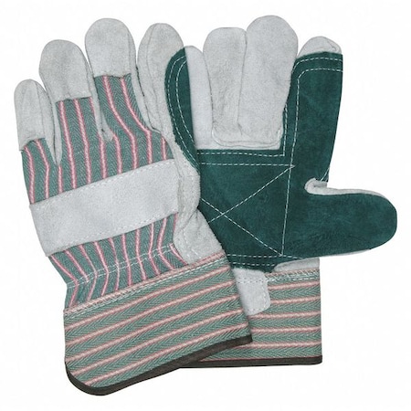 Mcr Safety Leather Palm Gloves, Cotton Canvas, Safety Cuff, Wing Thumb, L, 12 PK 1230DP