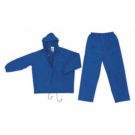 Mcr Safety 2-Piece Rainsuit, PVC, 0.18 mil Thick, Attached, Blue, L 7032L