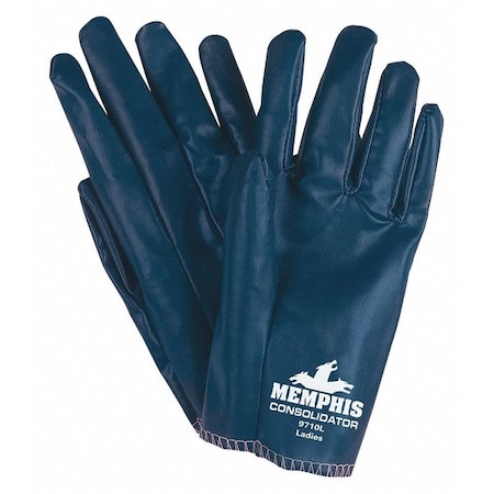 Mcr Safety Coated Gloves, Nitrile, Smooth Finish, Full, Not Rated Abrasion Level, Blue, S 12 PK 9710S
