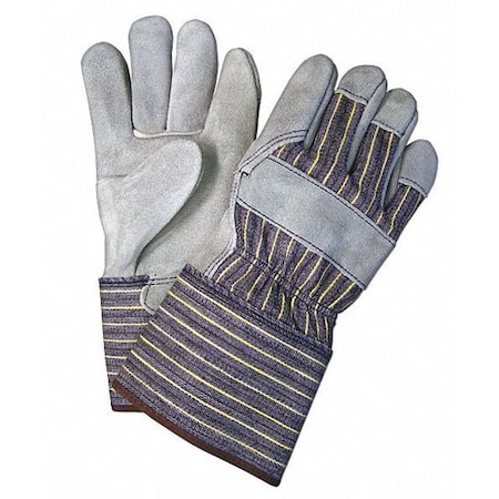 Mcr Safety Leather Palm Gloves, Cowhide, Gauntlet Cuff, Wing Thumb, Full Finger, Gray, L, 12 PK 1410A