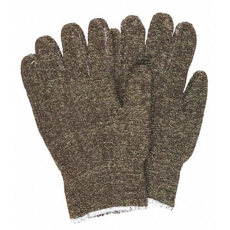 Mcr Safety Weight Terry Kevlar Brown Cotto, PK12, Knit Wrist Cuff Back: Yellow; Hem: White, M, 12 PK 9433KM