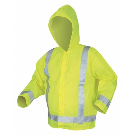 Mcr Safety Hi-Vis Rain Jacket, Polyurethane, Class 3 Lime, L 500RJHL
