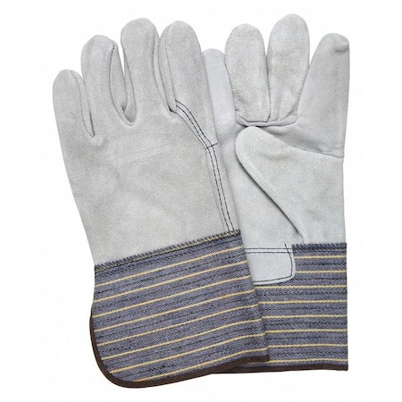 Mcr Safety Leather Gloves, Cowhide, Gauntlet Cuff, Wing Thumb, Full Finger, Gray, L, 12 PK 1418A