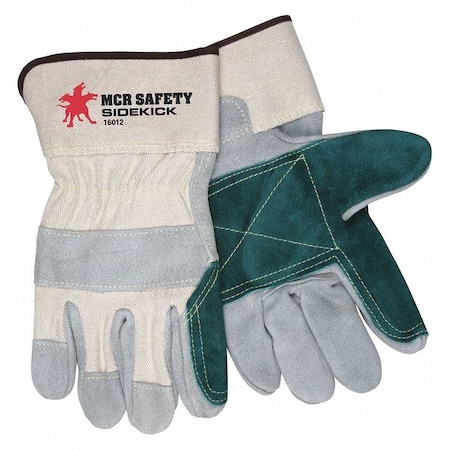 Mcr Safety Leather Cut-Resistant Gloves, Cowhide, Safety Cuff, Wing Thumb, Full Finger, Gray, L, 12 PK 16012L
