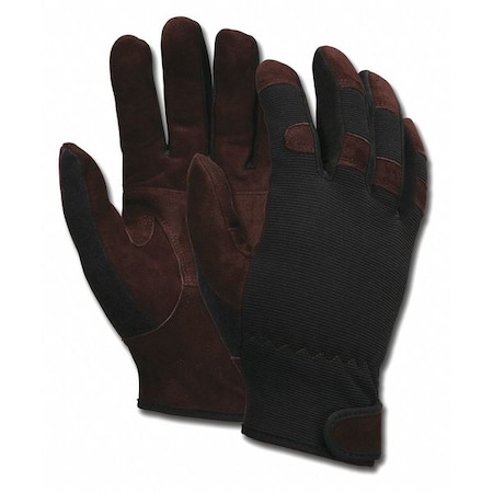 Mcr Safety Mechanics Gloves, Cowhide, Spandex(R), Hook-and-Loop Cuff, Full Finger, Black/Brown, XL, 12 PK 920XL