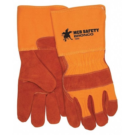 Mcr Safety Leather Palm Gloves, Gauntlet Cuff, Wing Thumb, Large, 12 PK 1690