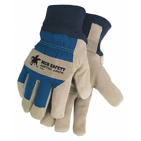 Mcr Safety Leather Gloves, Pigskin Palm, Knit Cuff, Beige, 12 PK 1956L