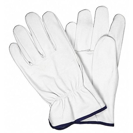 Mcr Safety Leather Drivers Gloves, Goatskin, Shirred Slip-On, Straight Thumb, Gunn Cut, White, XL 12 PK 3603XL