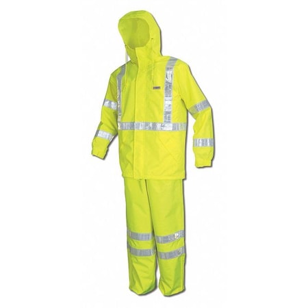 Mcr Safety Hi-Vis Rain Jacket, Polyurethane/Polyester, Class 3 Type R, Fluorescent Lime, 2XL 598RJHX2