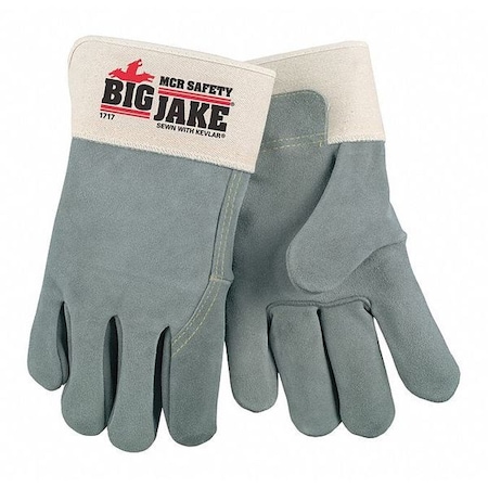 Mcr Safety Big Jake(R) 1717 Leather Gloves, Safety Cuff Gray, 12 PK 1717