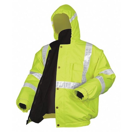 Mcr Safety Hi-Vis 4-in-1 Bomber Jacket, Polyurethane/Polyester, Class 3 Type R, Fluorescent Lime, L BPCL3LL