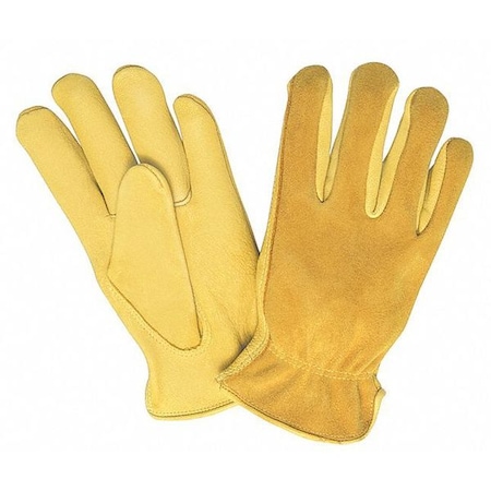Mcr Safety Leather Drivers Gloves, Slip-On, Keystone Thumb, Gunn Cut, Gold, L 12 PK 3505L