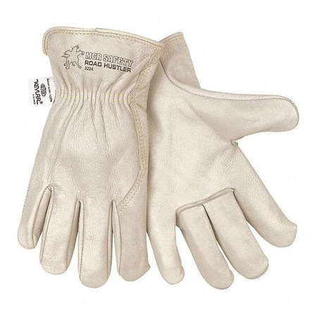 Mcr Safety Leather Drivers Gloves, Cowhide, Slip-On, Wing Thumb, Gunn - Full Back Cut, Beige, L 12 PK 3224L