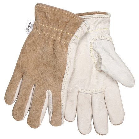 Mcr Safety Leather Drivers Gloves, Cowhide, Shirred Slip-On, Keystone Thumb, Gunn Cut, Beige / Brown, XL 12 PK 3204KXL