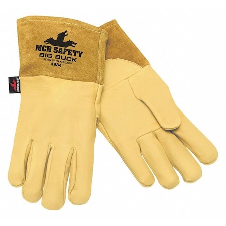 Mcr Safety Big Buck Welding Gloves, Gauntlet Cuff, Straight Thumb, Premium Deerskin, XL, 12 PK 4984XL