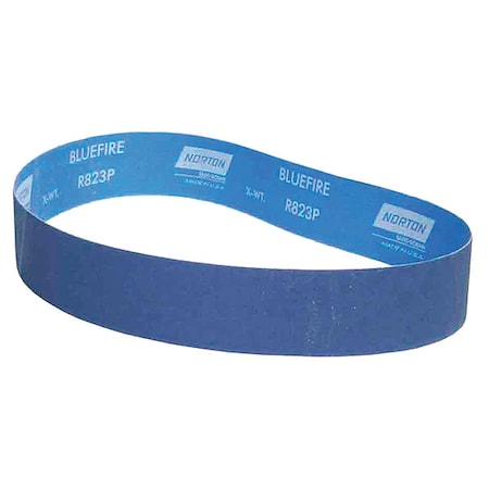 Norton Abrasives Sanding Belt, 2 in W, 36 in L, Coated, Zirconia Alumina, 120 Grit, Medium, BlueFire R823P, Blue 78072761959