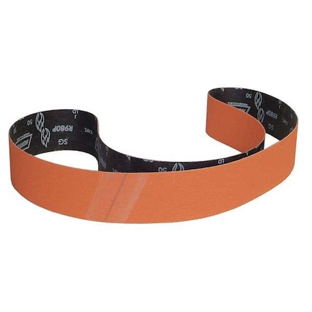 Norton Abrasives Sanding Belt, 3 in W, 79 in L, Coated, Ceramic, 50 Grit, Coarse, Blaze R980P, Orange 66261090276