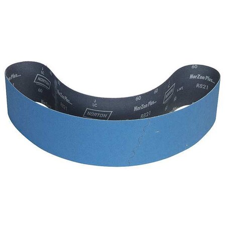 Norton Abrasives Sanding Belt, 4 in W, 54 in L, Coated, Zirconia Alumina, 60 Grit, Coarse, BlueFire R821P, Blue 78072727518