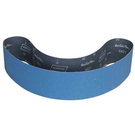 Norton Abrasives Sanding Belt, 4 in W, 54 in L, Coated, Zirconia Alumina, 80 Grit, Coarse, BlueFire R823P, Blue 78072782996