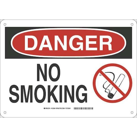 Brady Danger No Smoking Sign, 10" H, 14 in W, Fiberglass, Rectangle, English, 132004 132004
