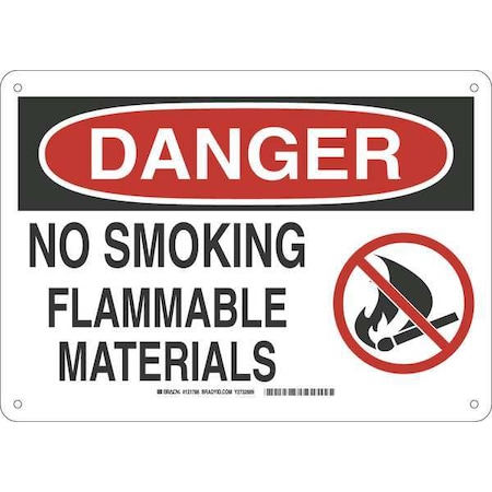 Brady Danger No Smoking Sign, 10" H, 14 in W, Fiberglass, Rectangle, English, 131786 131786