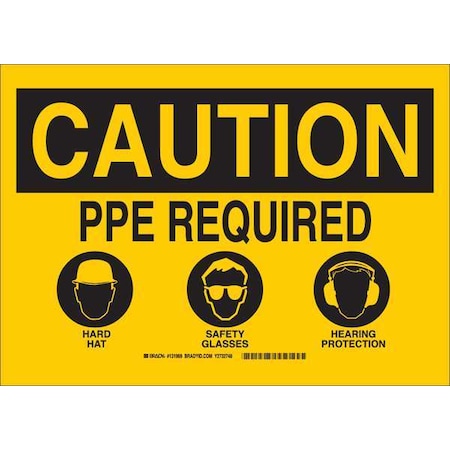 Brady Caution Sign, 10"HX14"W, Sticking Plystr, Height: 10", 131969 131969