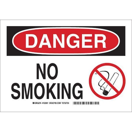 Brady No Smoking Sign, 7" H, 10" W, Polyester, Rectangle, English, 132001 132001