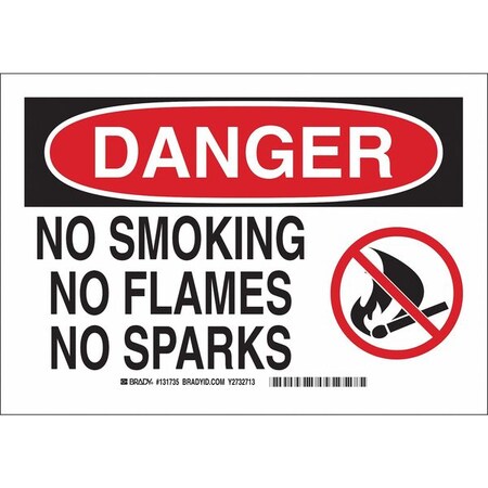 Brady Danger, No Smoking No Flames No Sparks, 10 in W x 7 in H, Rectangle, Polyester 131735