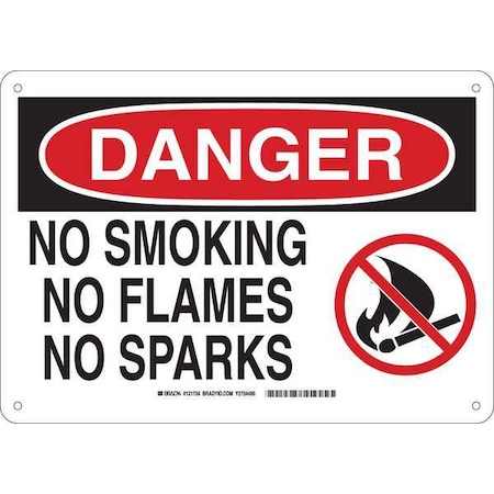 Brady No Smoking Sign, 10" H, 14 in W, Plastic, Rectangle, English, 131734 131734