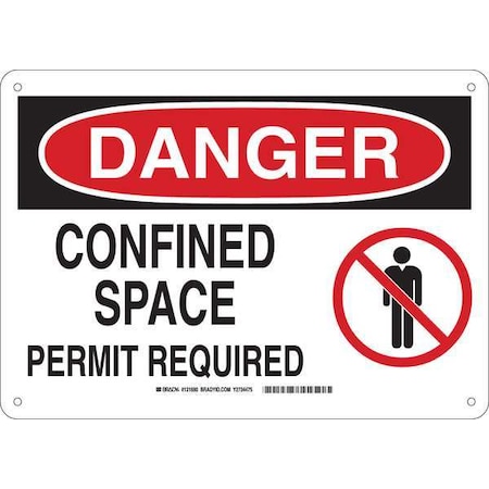 Brady Danger Sign, 10 in H x 14 in W, Plastic, Rectangle, Confined Space Permit Required 131690