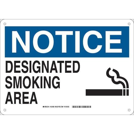 Brady Notice, Designated Smoking Area, 10 in x 14 in, Rectangle, Plastic, 132008 132008