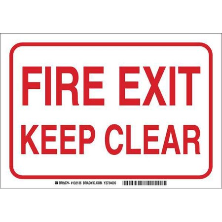 Brady Fire Exit Sign, Plastic, 10" W, 7" H, Fire Exit Keep Clear, White 132136
