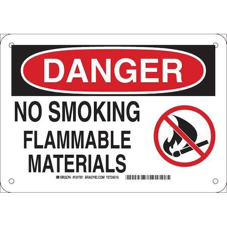 Brady No Smoking Sign, 7" H, 10" W, Plastic, Rectangle, English, 131781 131781