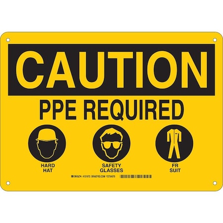 Brady Caution Sign, 10 in Height, 14 in Width, Plastic, Rectangle, English 131972